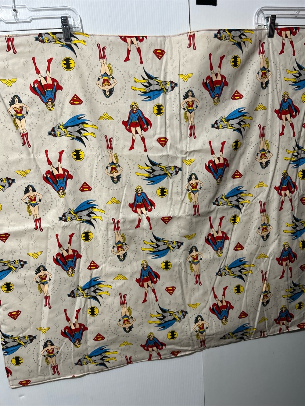 DC Superhero Cotton Throw Blanket - Beige with Red, Blue & Yellow Characters